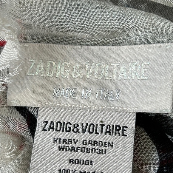Zadig & Voltaire Red, Black & Gray Printed Silk Scarf - Picture 7 of 12